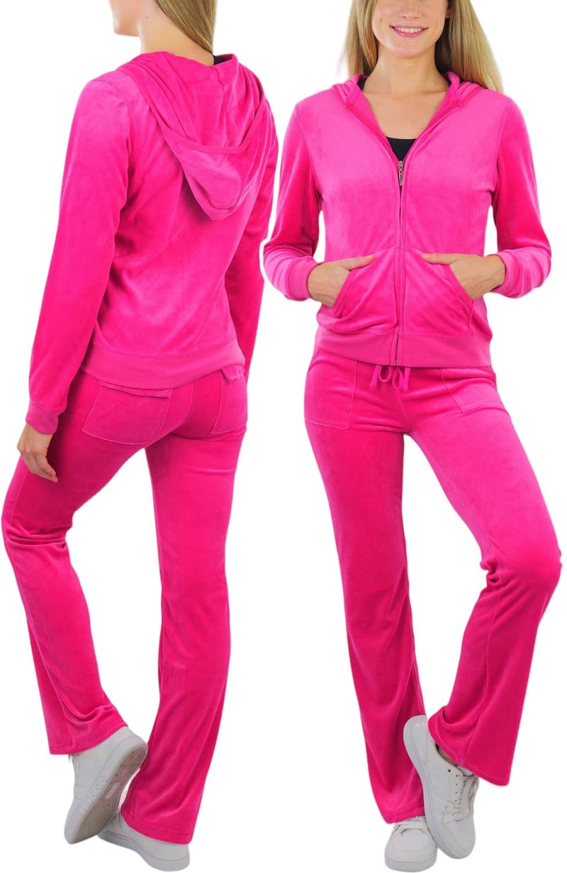ToBeInStyle Women's Velour Tracksuit Jacket and Matching Pants - Fuchsia - L - Image 1